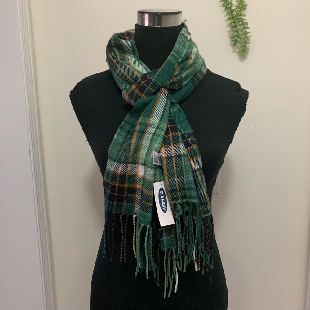 Plaid Green  EarthyTone Flannel Fringe Scarf